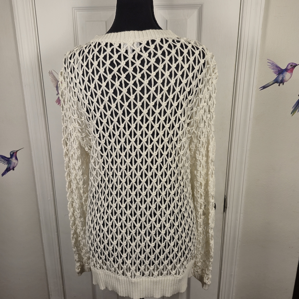 Next White Boho Chic Intricate Floral Crochet Knit Open Weave Sweater Size L - Picture 6 of 8